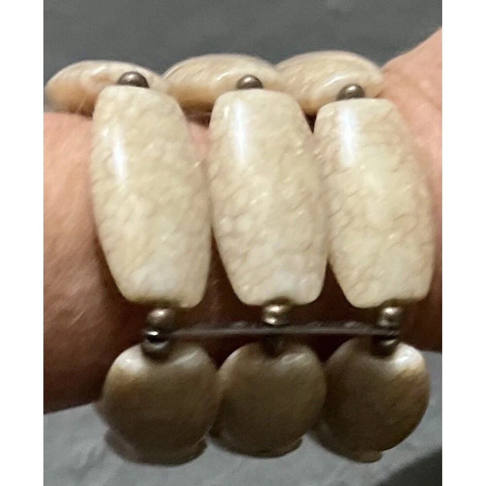 VTG Y2K Triple Stack Beaded Wide Cuff Stretch Statement Bracelet Boho Indie Y2K